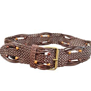 Womens Boho Brown Woven Beaded Belt 39"